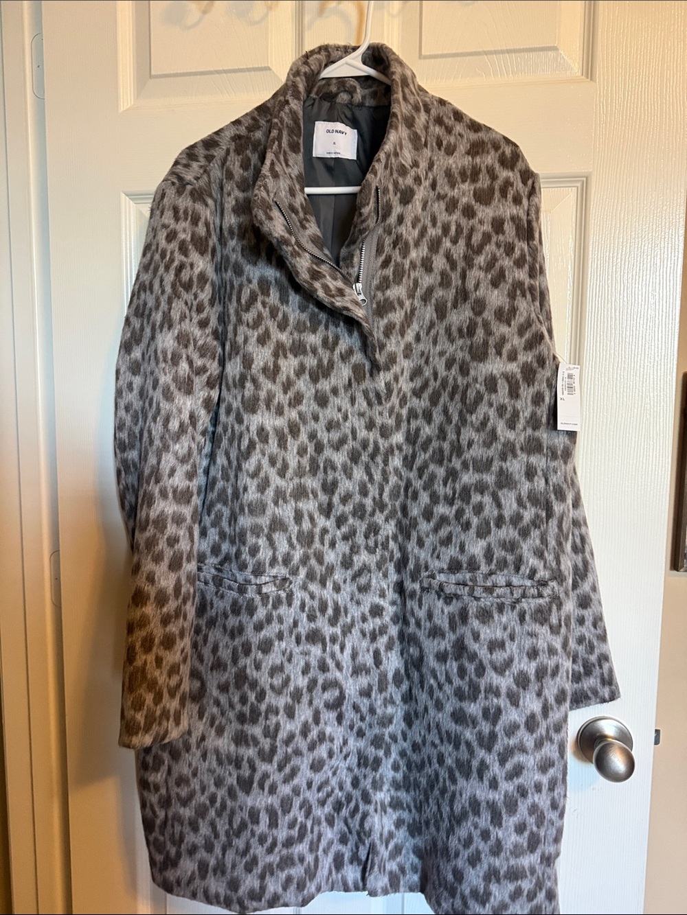 Old Navy Gray Leopard-Print Pea Coat